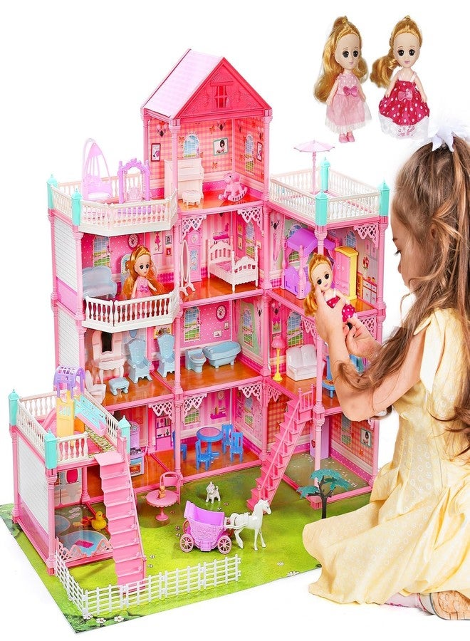 EXOMOON Large Dollhouse Building Toy Playset with LED Lights, Movable Slides, Stairs, Furniture, Accessories, Dolls, Pets, Cottage Pretend Play House, DIY Creative Gift for Girls, Toddlers (11 Rooms) - Image 1